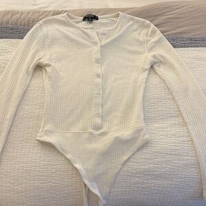 Missguided white Ribbed Button-Up Bodysuit